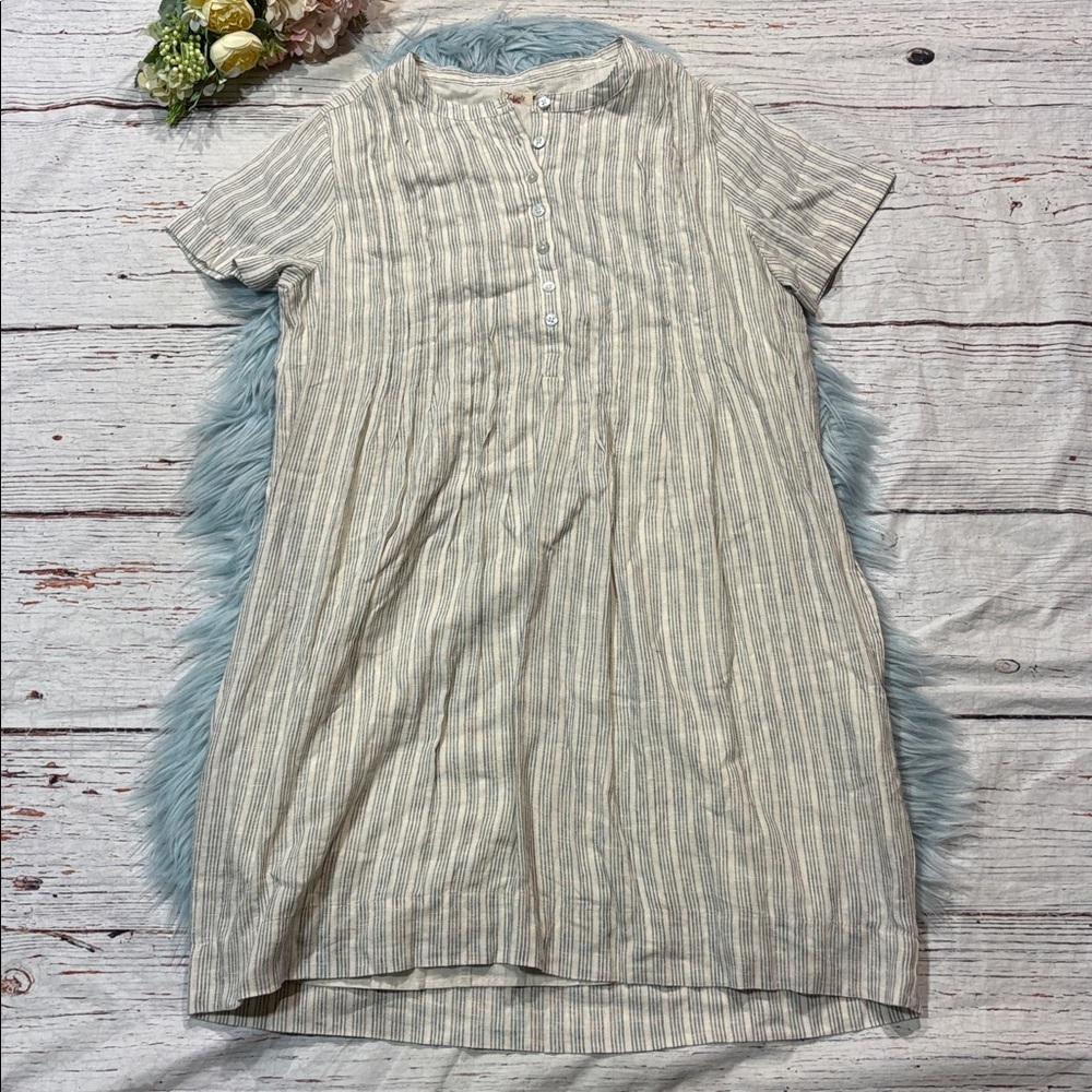 Faherty Cream and Tan Striped Mini Dress